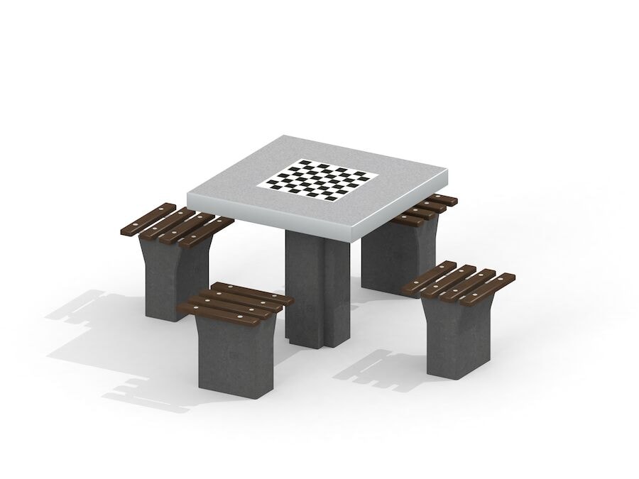 Sjakkbord betong med 4 stoler